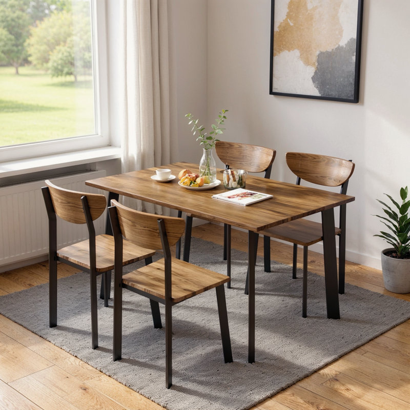 Dining Table Set For 4, Rectangular Dinning Room Table & 4 Curved Chairs With Moon-Shaped Backrest, Modern 5 Piece Kitchen Table And Chairs Set For Living Room, Breakfast Nook, Small Spaces