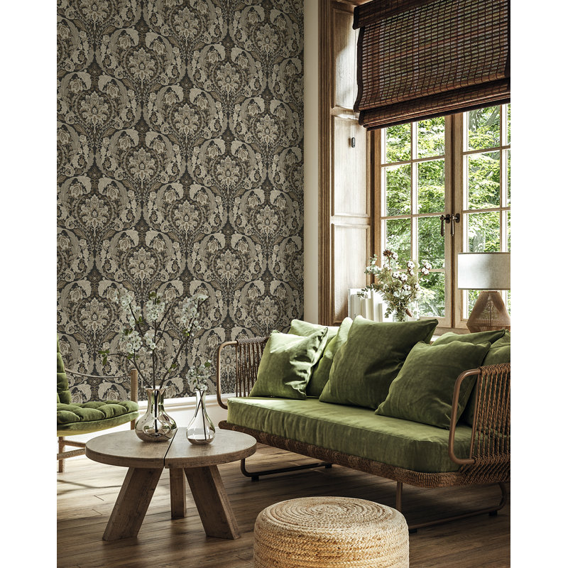 Papier peint adhésif damassé Harry & Grace Latte Thornton, Beige/brun