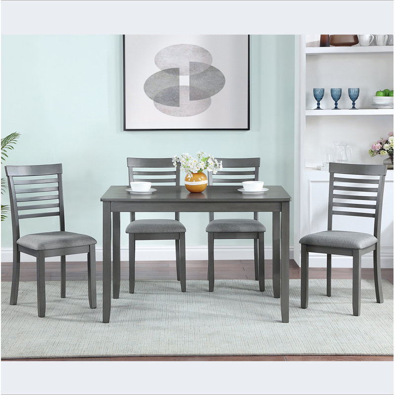 Ensemble de salle à manger moderne 5 pièces, table de salle à manger rectangulaire en bois avec 4 chaises rembourrées pour la cuisine et la salle à manger