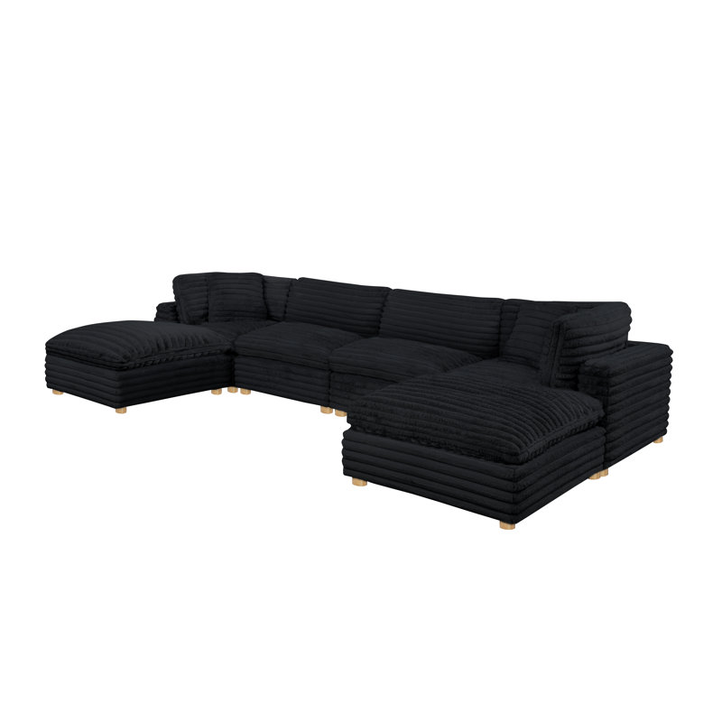 6-Piece Modular Sectional Set In Corduroy Velvet, Black