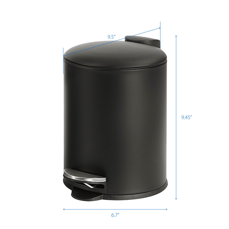 Compact Black Cylindrical Step-On Trash Can with Inner Bucket