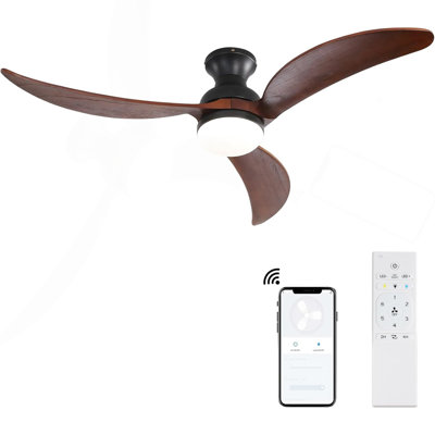 52 Inch Modern Ceiling Fan With 3 Color Dimmable Solid Wood  Blades Remote Control Reversible DC Motor For Bedroom