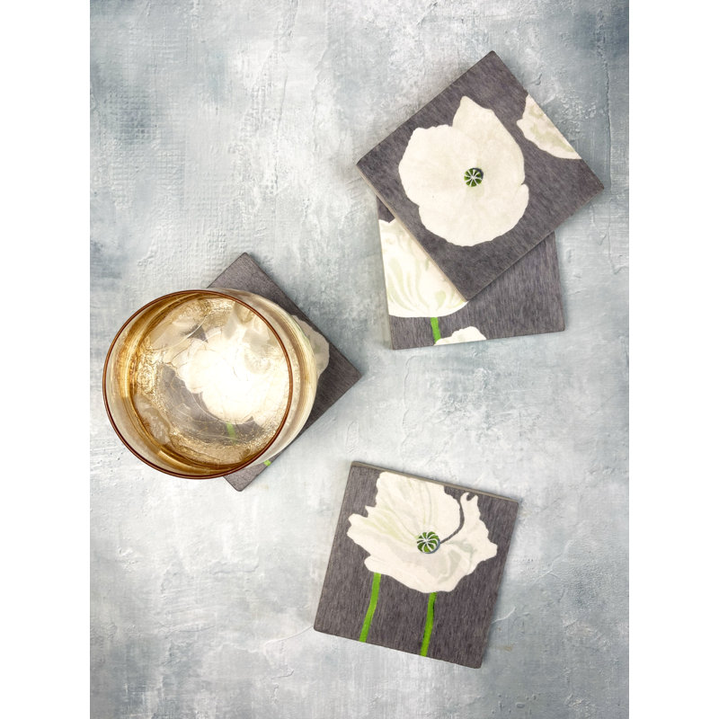 Poppies Marble Square 4 Piece Coaster Set