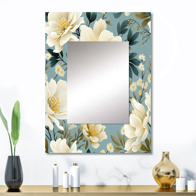 Adannaya Subdued Oasis Boho Pattern - Floral Decorative Wall Mirror, Floral Mirror, Printed Metal Art, 32" x 24"