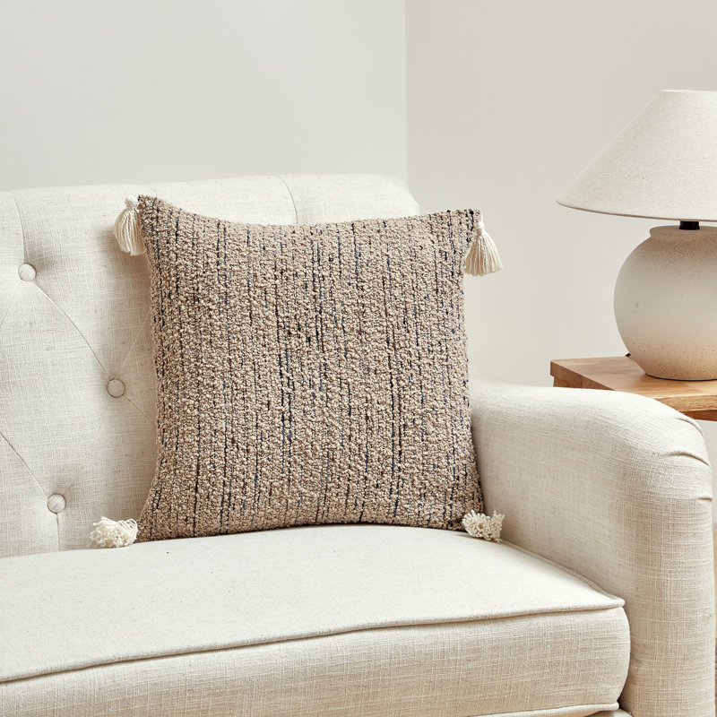 Coussin décoratif réversible à pampilles My Cotage Home, Beige, Plumes