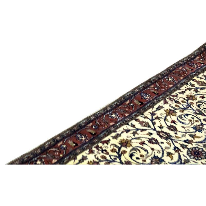 Tapis oriental rectangulaire en laine noué à la main ivoire / rose / vert