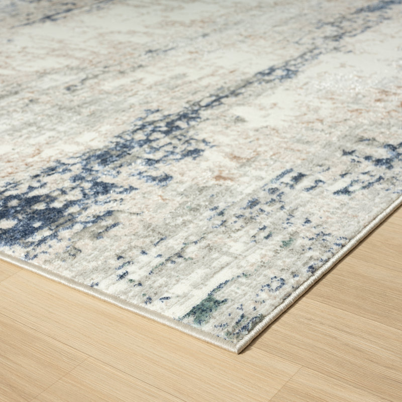Tapis ivoire / gris / bleu Modern Abstract Performance, Tapis de couloir 2 pi 6 po x 8 pi
