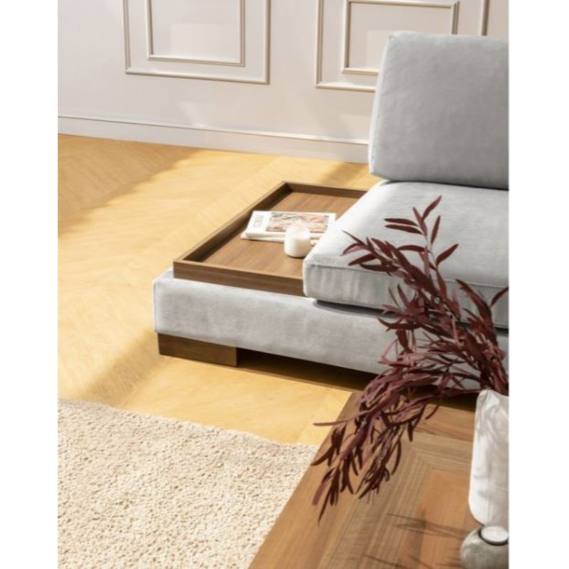 Élégant canapé d'angle, gris clair, 123,2 po x 76,0 po x 31,5 po | Structure en bois de hêtre et en carton, tissu 100% polyester, 28 mousses en mousse souple, 2 coussins inclus | Design scandinave élégant, nettoyage à sec, coussins portables