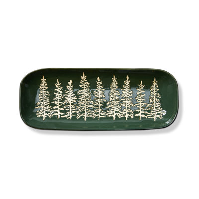 Wilde Pine Forest Tree Dark Green Rectangle Serving Platter, 16"
