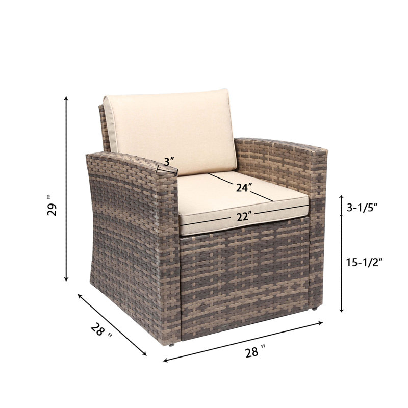 Chaise de jardin d'extérieur en rotin avec coussin Jazai