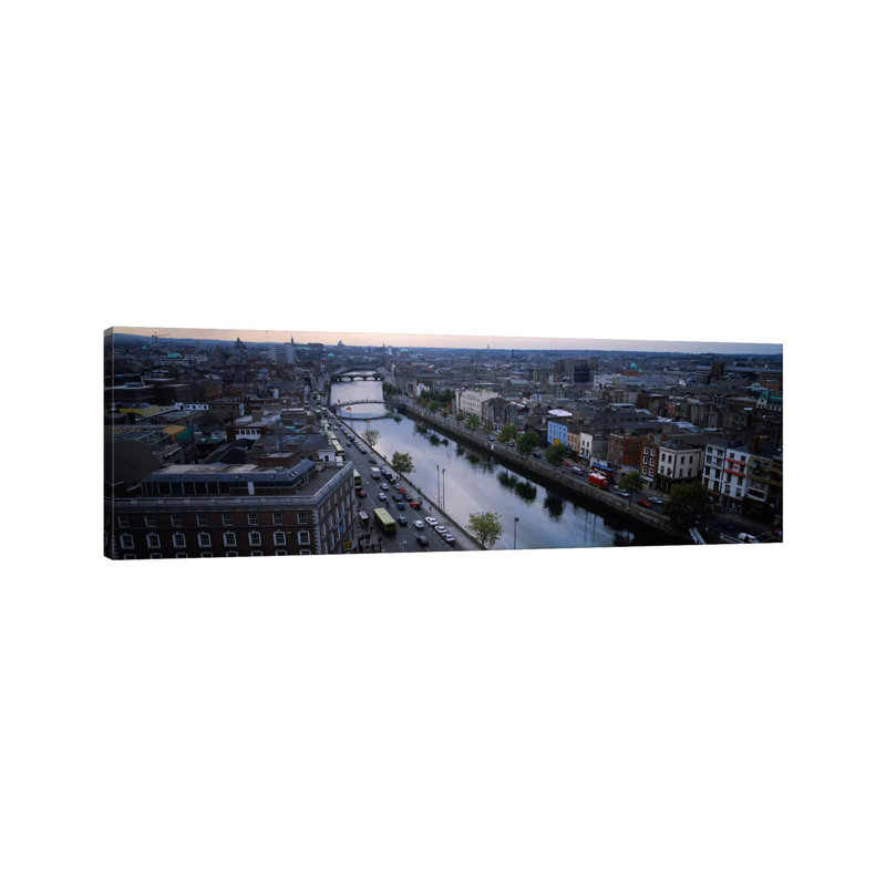 Aerial View Of River Liffey, Dublin, Leinster Province, Republic Of Ireland - Wrapped Canvas Panoramic Print