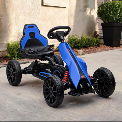 Jeu de kart à pédales pour enfants, siège réglable, finition ton bleu, capacité de 66 lb
