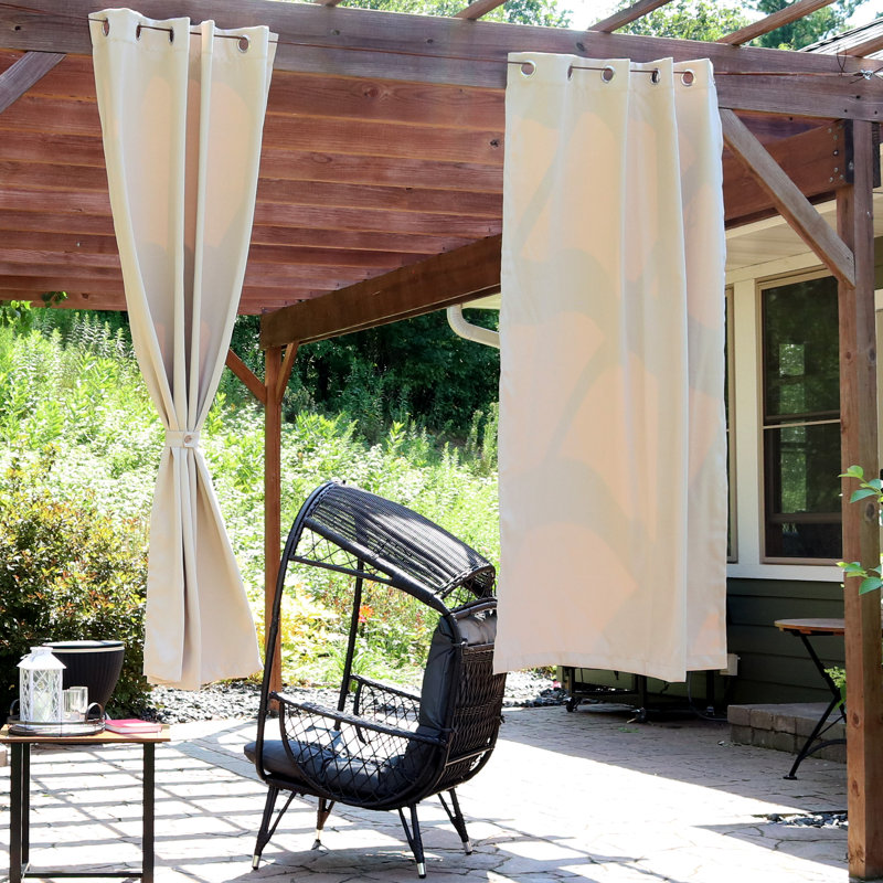 Kayenta Modern Beige Indoor or Outdoor Room-Darkening Curtain Pair - 52" x 84", 52" W x 84" L