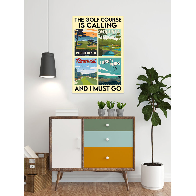 Quatre photos de golf - The Golf Course Is Calling - 1 pièce, reproduction d'art graphique sur toile tendue