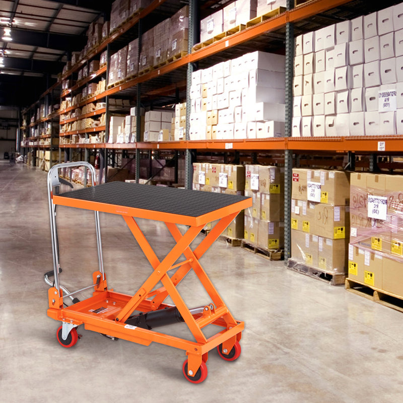Hydraulic Lift Table Cart, 330lbs Capacity 28.5" Lifting Height, Manual Single Scissor Lift Table with 4 Wheels and Non-slip Pad, Hydraulic Scissor Cart for Material Handling and Transportation