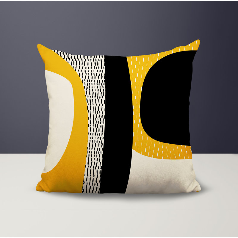 Coussin carré intérieur / extérieur pia, H 17 po x l 17 po, Jaune / noir / blanc cassé