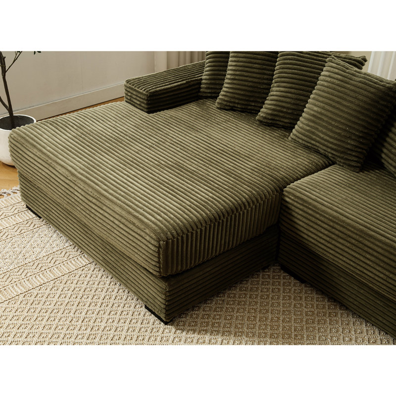 Élégant velours côtelé avec méridienne gauche et 8 coussins moelleux de luxe, coussin décoratif, Vert