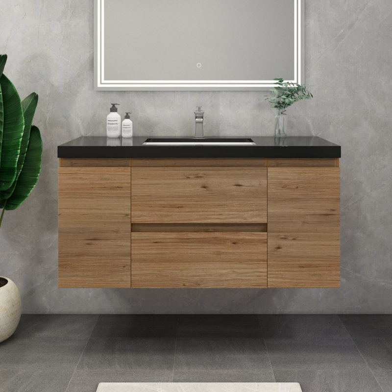 Castin 48" Wall-Mounted Single Bathroom Vanity Set, Oak