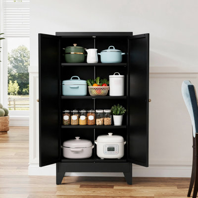 Rangement réglable de 47,3 po en métal noir avec 3 tablettes (capacité de 110 lb) et garde-manger autoportant robuste pour la cuisine, le garde-manger et le salon