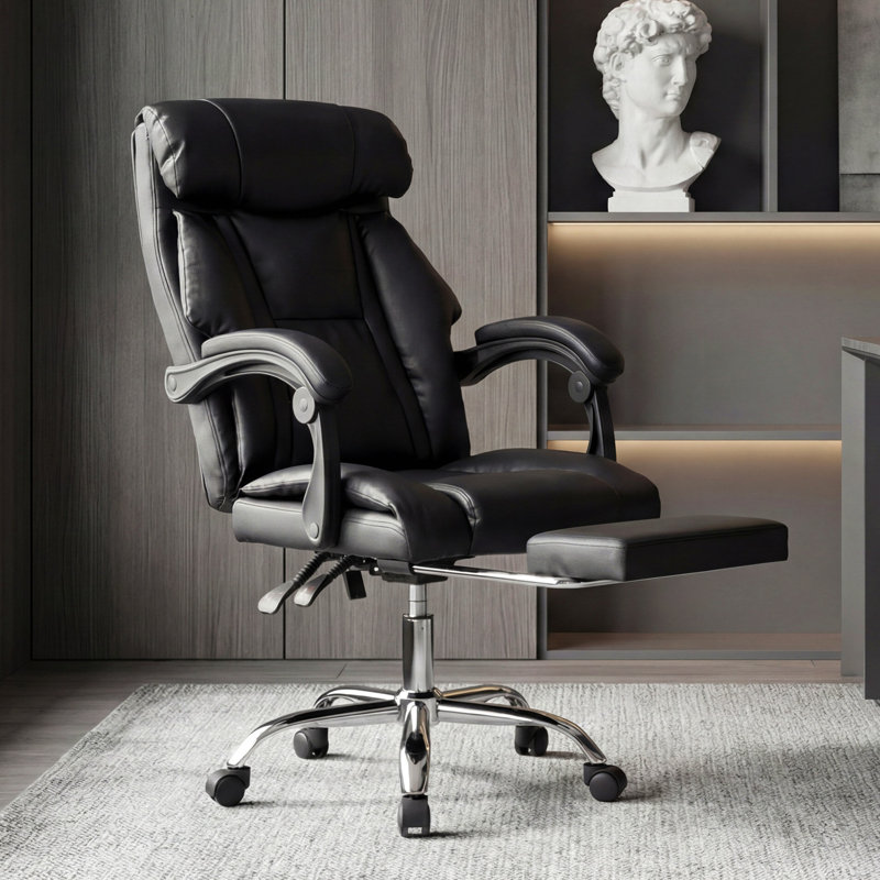 Office Chair Adjustable Height Executive Desk Chair With Foot Rest Comfortable Computer Chair High Back Reclining Gaming Chair Durable Leather Rolling Work Swivel Chairs