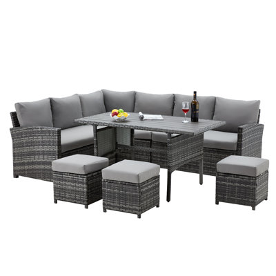 Chaise longue en rotin 7 pièces avec coussins Hinesville