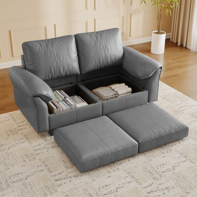 Canapé modulaire en similicuir 69 po à 2 places avec rangement 69 po, gris