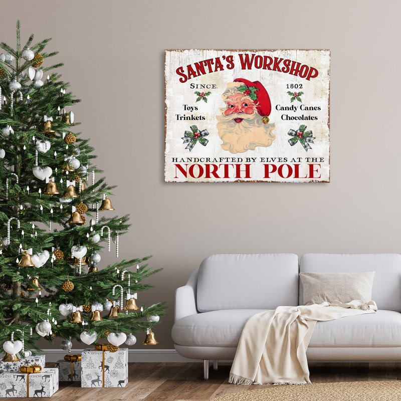 «North Pole Santa's Workshop», art mural sur toile par Creatif Belle, H 36 po x l 36 po