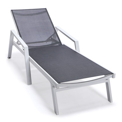 Outdoor Patio Reclining Chaise Lounge Chair with Gray Powder-Coated Aluminum Frame- Breathable Sling Mesh Fabric, Adjustable Backrest with Wheels