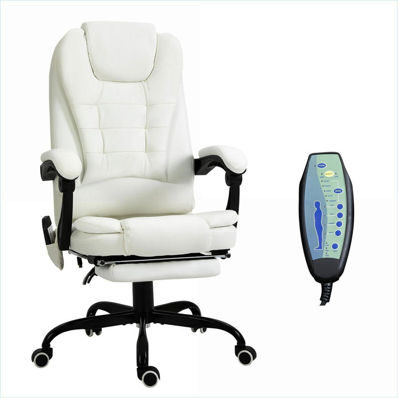 FlowLuxe Luxury High Back 7-Point Vibrating Massage Office Chair for Home, White Faux Leather Finish, White