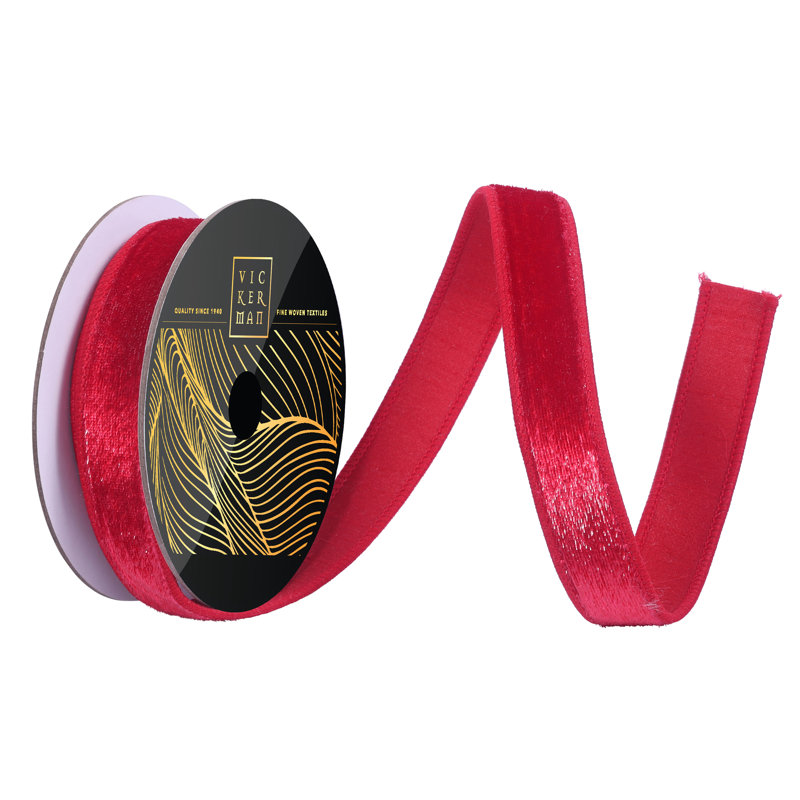 Ruban en velours rouge de 1 po x 10 po Vickerman. Envers en Dupion rouge.