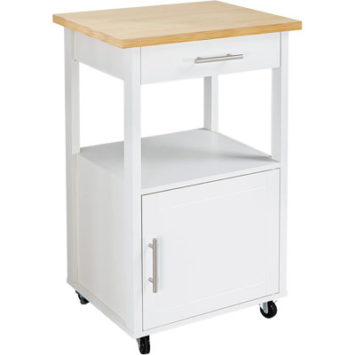 Kitchen Island Cart With Storage,Rolling Kitchen Island Side Table On Wheels With Worktop,Single Door Storage Cabinet And Drawer For Kitchen,Dinning R by Ebern Designs