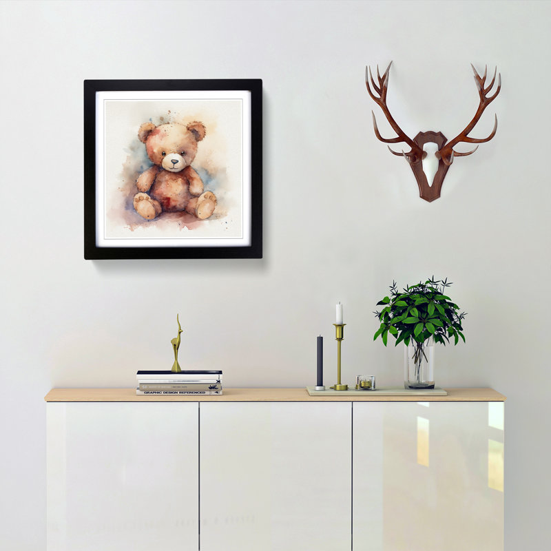 Teddy Bear Watercolour No.1 - Framed Print, Black
