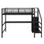 Lit mezzanine double avec bureau intégré et escalier de rangement, éclairage DEL et garde-robe compacte