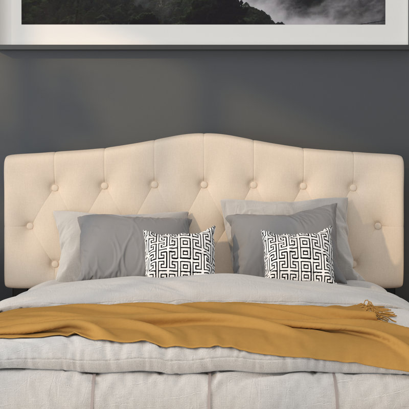 Ciriaca Arched Button Tufted Upholstered Headboard, Queen, Beige