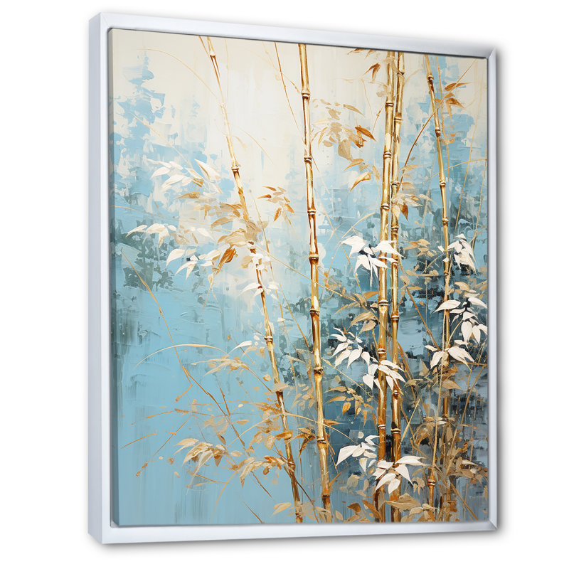 Or et bambou bleu I sur impression sur toile, H 32 po x l 16 po x P 1 po, Cadre flottant blanc