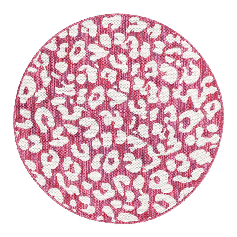 Tapis intérieur / extérieur magenta / ivoire, Rond 3 pi