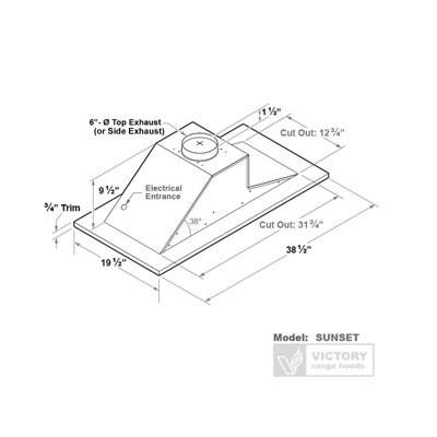38 Inch 600 CFM Flush Mount Ceiling Island Range Hood, Wall Switch and Dimmable LED's