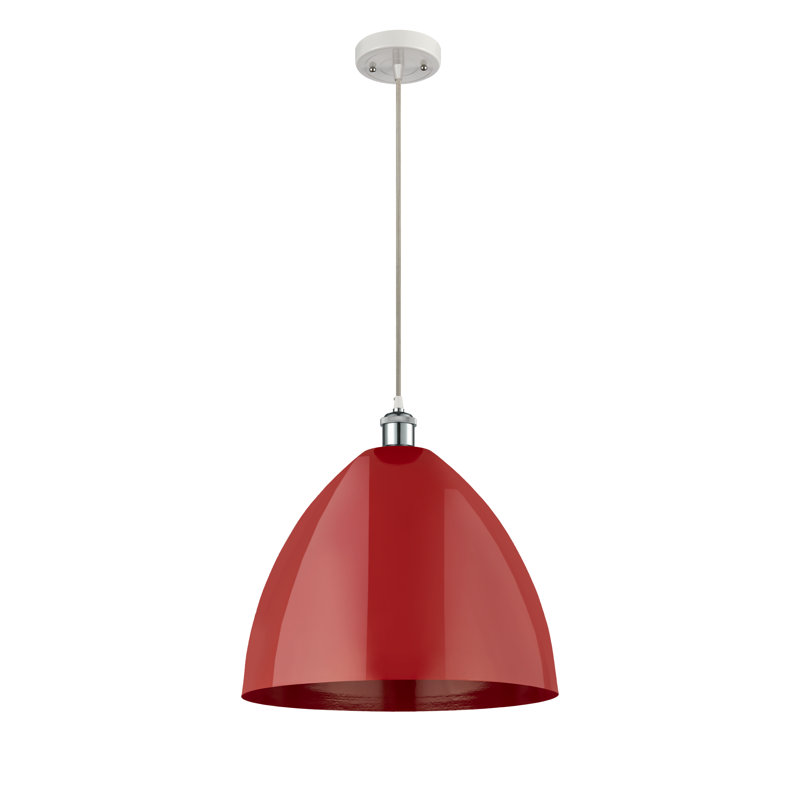 Luminaire suspendu conique 1 lumière, Rouge, Blanc / Brun