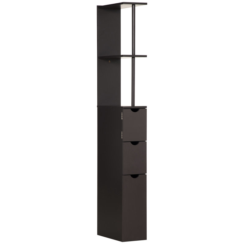 Bathroom Cabinet 54", Freestanding Linen Tower With 2 Shelf And Drawers, Space Saving Narrow Floor Organizer, Brown Storage