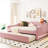 Full Size Daybed With Pink Fleece Upholstery And Rolling Trundle - Smooth Operation Daybed, Sliding Space Efficient-1429155464-1429155462
