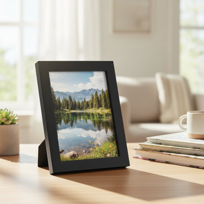 Cadre photo en bois massif 6X8 noir avec façade en verre, plateau de table ou fixation murale