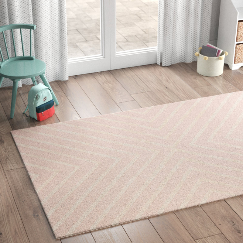 Tapis en laine touffeté à la main Clust, Tapis de couloir 2 pi 6 po x 8 pi, Rose / Ivoire