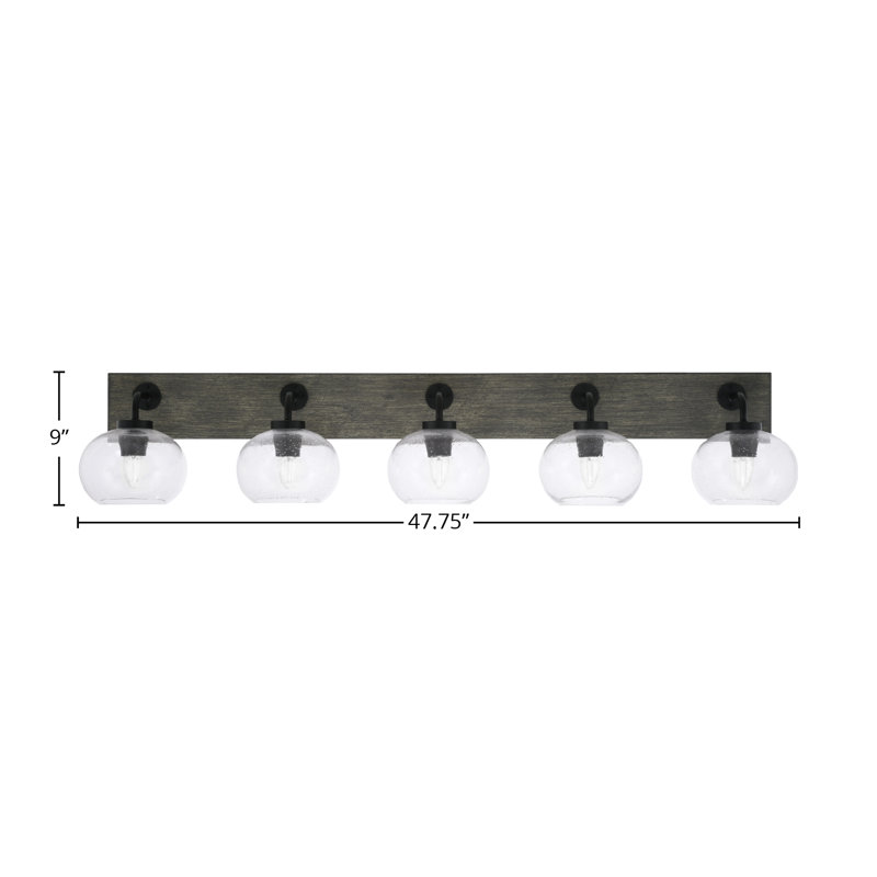 Oxbridge 5 Light Bath Bar Shown With 7" Glass, Transparent, Noir mat / gris vieilli