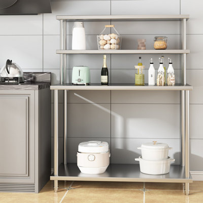 Stainless Steel Work Table with Overshelves, 48 x 24 Inch Heavy Duty Kitchen Prep Table with Shelf