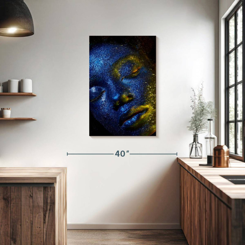 Senne Blue Glitter Face Portrait, 36" H x 24" W