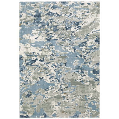 Tapis abstrait fabriqué à la machine en gris / bleu