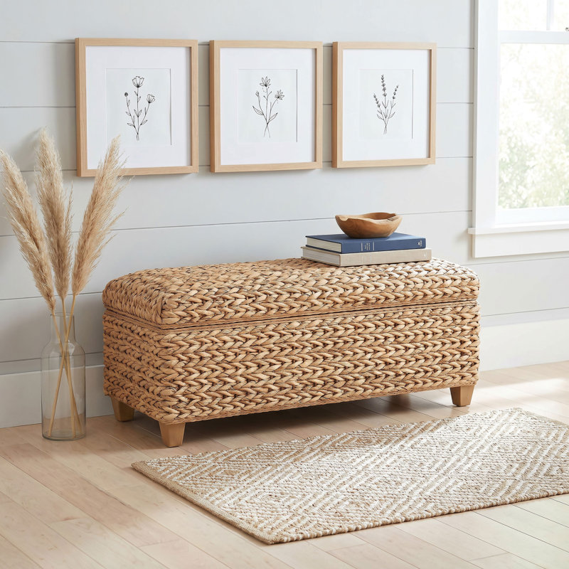Banc de rangement en feuille de bananier tissé à la main Laughton, Marron clair
