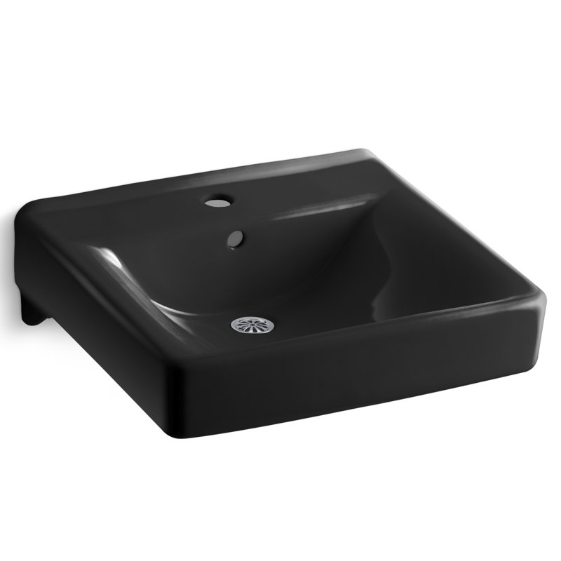 Soho Ceramic 20" Wall Mount Bathroom Sink with Overflow, Black , Single