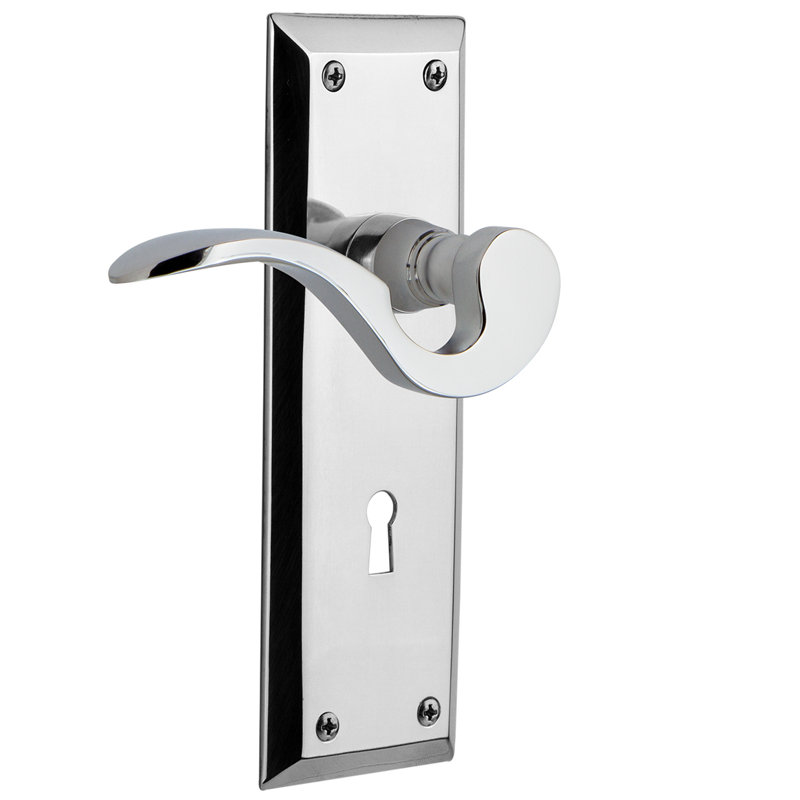 Assiette factice double New York avec trou de serrure décoratif et levier de manoir, Chrome brillant