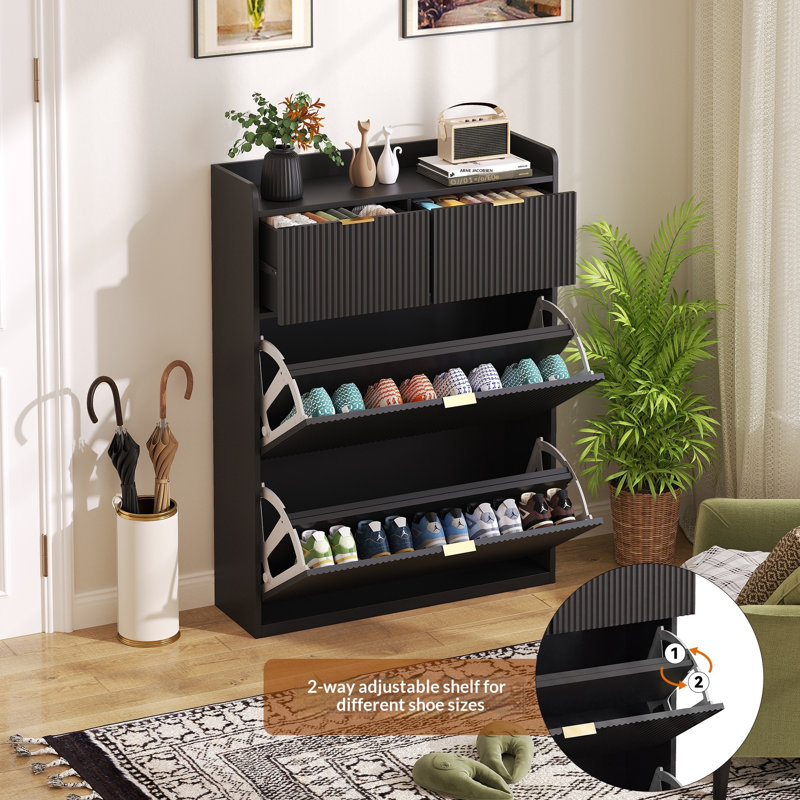 10 Pair Shoe Storage Cabinet, Black
